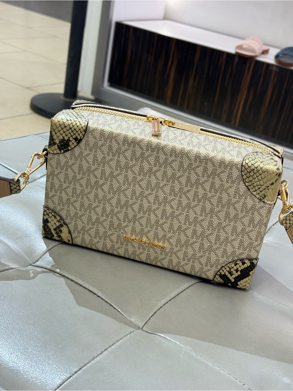 MICHAEL KORS Jeanie Small Signature Logo and Snake Embossed Crossbody Bag
